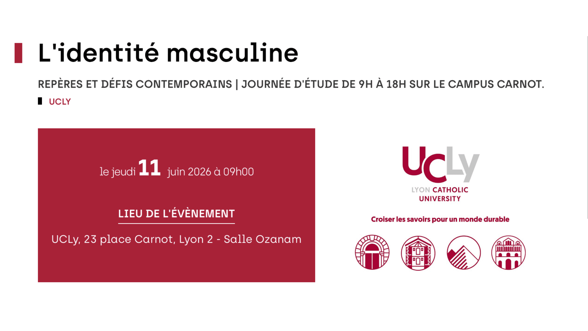 UCLy - Journée d'étude – L'identité masculine. Repères et défis contemporains